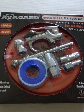 Avagard Quick Start Air Hose Kit 3/8 in x 25 ft PVC 10 Piece Blow Gun NEW